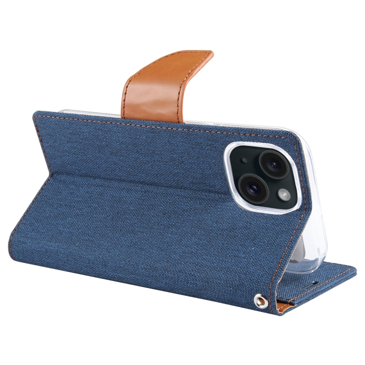 For iPhone 15 Plus GOOSPERY CANVAS DIARY Fabric Texture Flip Leather Phone Case(Navy Blue) by GOOSPERY