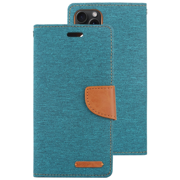 For iPhone 15 Plus GOOSPERY CANVAS DIARY Fabric Texture Flip Leather Phone Case(Green) by GOOSPERY