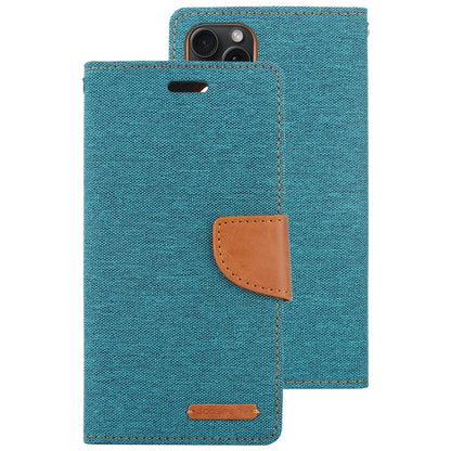 For iPhone 15 Plus GOOSPERY CANVAS DIARY Fabric Texture Flip Leather Phone Case(Green) by GOOSPERY