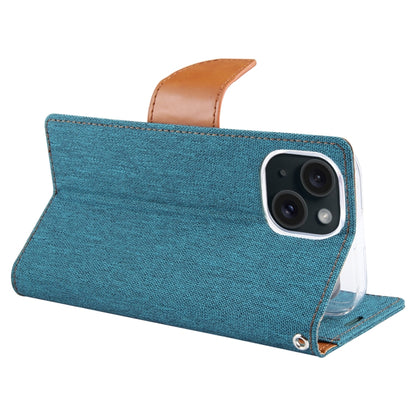 For iPhone 15 Plus GOOSPERY CANVAS DIARY Fabric Texture Flip Leather Phone Case(Green) by GOOSPERY