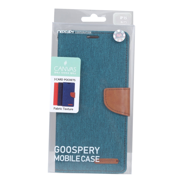 For iPhone 15 Plus GOOSPERY CANVAS DIARY Fabric Texture Flip Leather Phone Case(Green) by GOOSPERY