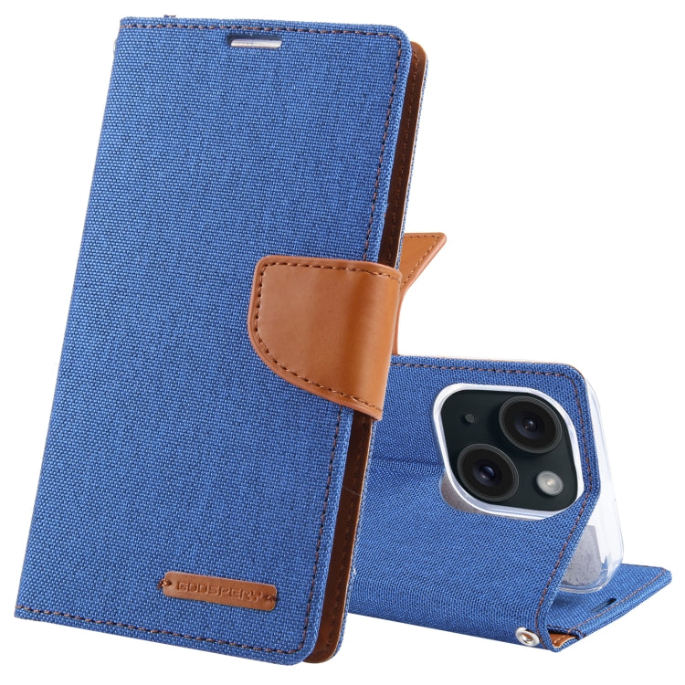 For iPhone 15 Plus GOOSPERY CANVAS DIARY Fabric Texture Flip Leather Phone Case(Blue) by GOOSPERY