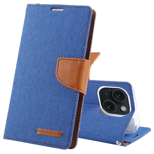 For iPhone 15 Plus GOOSPERY CANVAS DIARY Fabric Texture Flip Leather Phone Case(Blue) by GOOSPERY