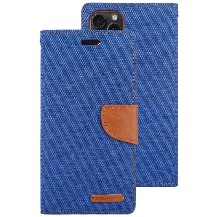 For iPhone 15 Plus GOOSPERY CANVAS DIARY Fabric Texture Flip Leather Phone Case(Blue) by GOOSPERY