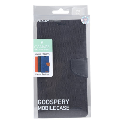 For iPhone 15 Plus GOOSPERY CANVAS DIARY Fabric Texture Flip Leather Phone Case(Black) by GOOSPERY