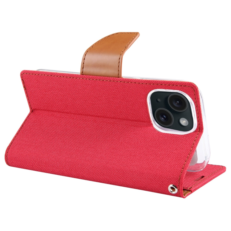 For iPhone 15 GOOSPERY CANVAS DIARY Fabric Texture Flip Leather Phone Case(Red) by GOOSPERY