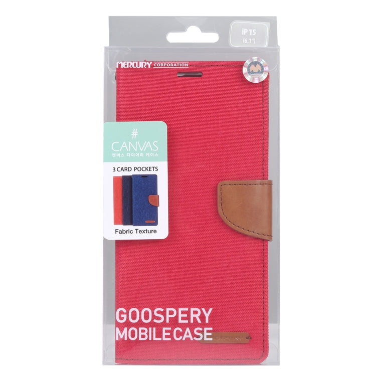 For iPhone 15 GOOSPERY CANVAS DIARY Fabric Texture Flip Leather Phone Case(Red) by GOOSPERY