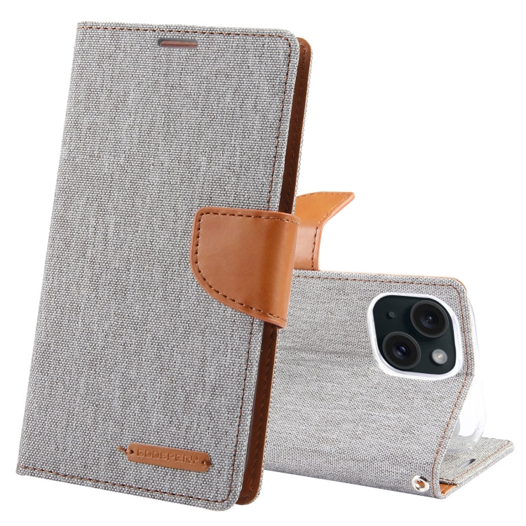For iPhone 15 GOOSPERY CANVAS DIARY Fabric Texture Flip Leather Phone Case(Grey) by GOOSPERY