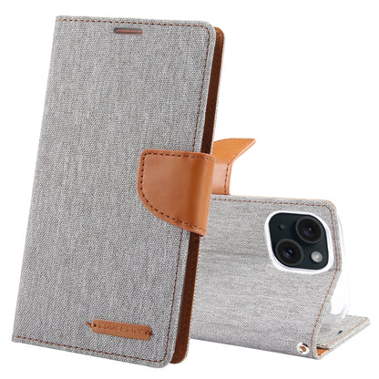 For iPhone 15 GOOSPERY CANVAS DIARY Fabric Texture Flip Leather Phone Case(Grey) by GOOSPERY