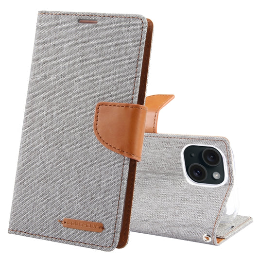 For iPhone 15 GOOSPERY CANVAS DIARY Fabric Texture Flip Leather Phone Case(Grey) by GOOSPERY