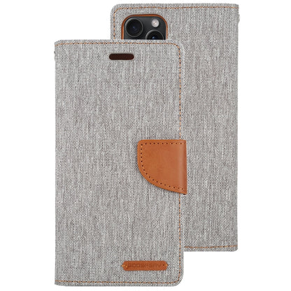 For iPhone 15 GOOSPERY CANVAS DIARY Fabric Texture Flip Leather Phone Case(Grey) by GOOSPERY