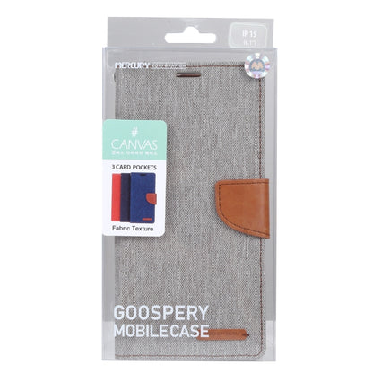 For iPhone 15 GOOSPERY CANVAS DIARY Fabric Texture Flip Leather Phone Case(Grey) by GOOSPERY