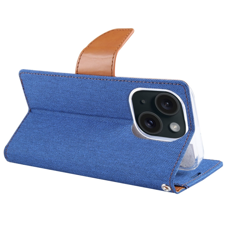For iPhone 15 GOOSPERY CANVAS DIARY Fabric Texture Flip Leather Phone Case(Blue) by GOOSPERY