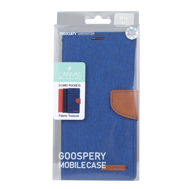 For iPhone 15 GOOSPERY CANVAS DIARY Fabric Texture Flip Leather Phone Case(Blue) by GOOSPERY