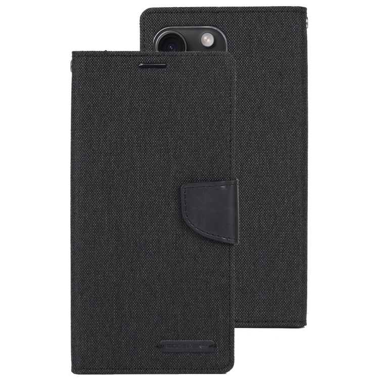 For iPhone 15 GOOSPERY CANVAS DIARY Fabric Texture Flip Leather Phone Case(Black) by GOOSPERY