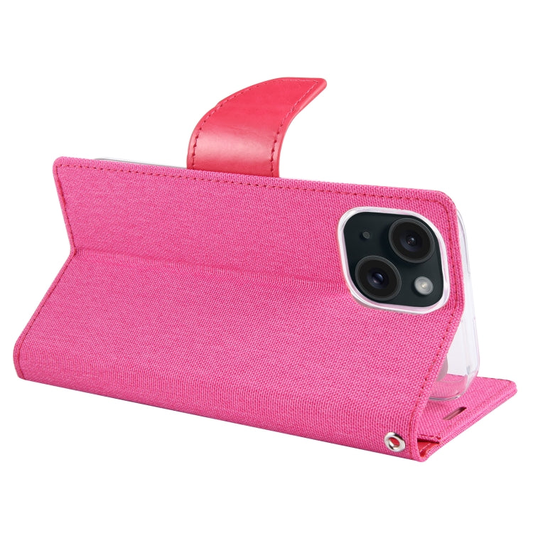 For iPhone 15 GOOSPERY CANVAS DIARY Fabric Texture Flip Leather Phone Case(Rose Red) by GOOSPERY