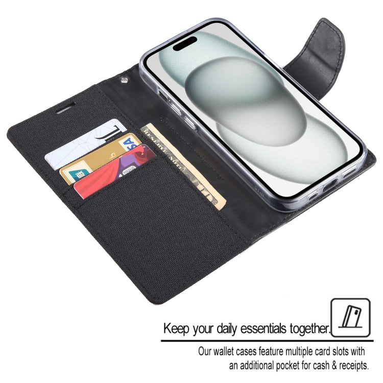 For iPhone 15 GOOSPERY CANVAS DIARY Fabric Texture Flip Leather Phone Case(Grey) by GOOSPERY