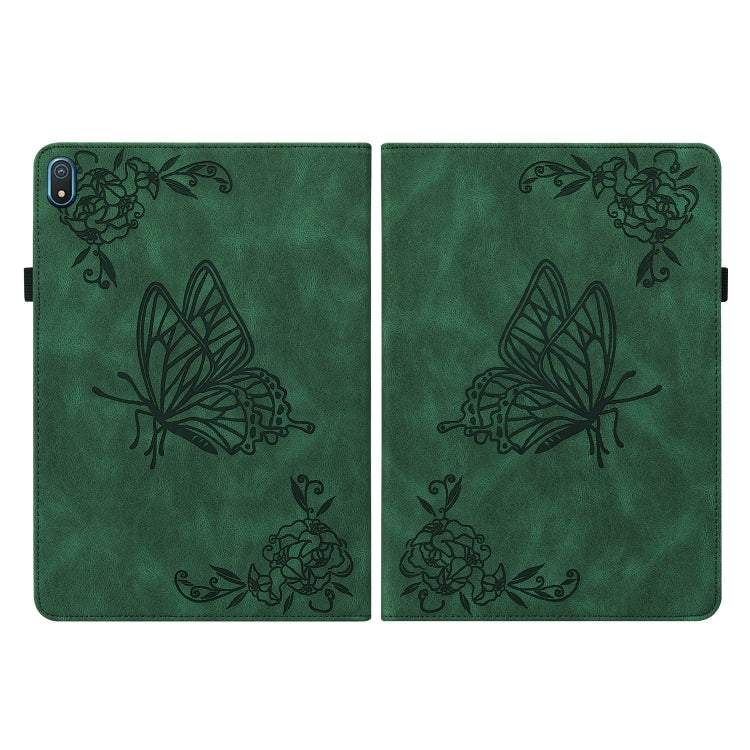 For Nokia T20 Butterfly Flower Embossed Leather Tablet Case(Green) by bashfashion