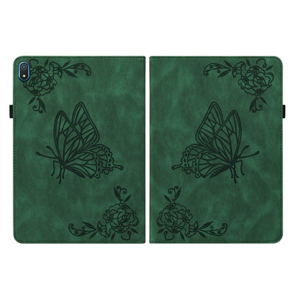 For Nokia T20 Butterfly Flower Embossed Leather Tablet Case(Green) by bashfashion