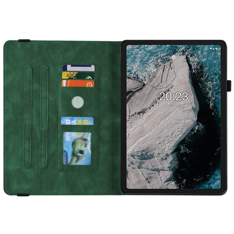 For Nokia T20 Butterfly Flower Embossed Leather Tablet Case(Green) by bashfashion