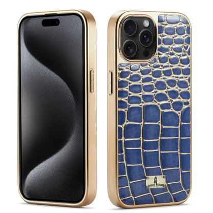 For iPhone 15 Pro Max Fierre Shann Crocodile Texture Electroplating PU Phone Case(Blue) by FIERRE SHANN