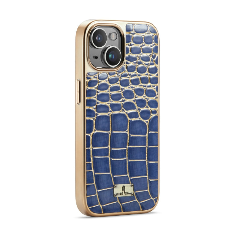 For iPhone 15 Pro Max Fierre Shann Crocodile Texture Electroplating PU Phone Case(Blue) by FIERRE SHANN