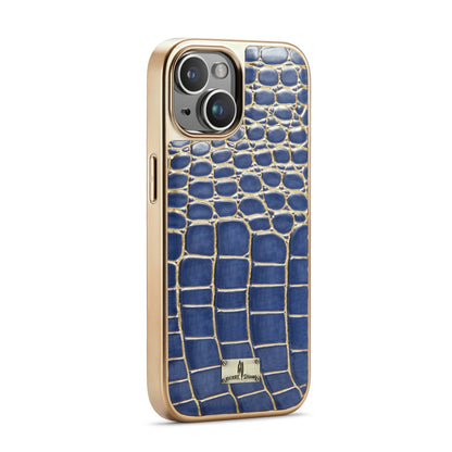 For iPhone 15 Pro Max Fierre Shann Crocodile Texture Electroplating PU Phone Case(Blue) by FIERRE SHANN
