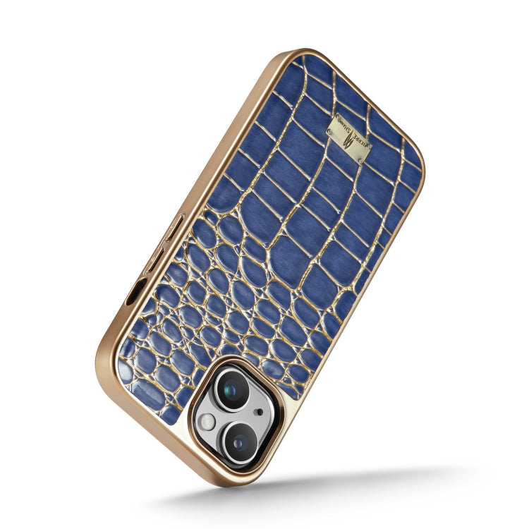 For iPhone 15 Pro Max Fierre Shann Crocodile Texture Electroplating PU Phone Case(Blue) by FIERRE SHANN