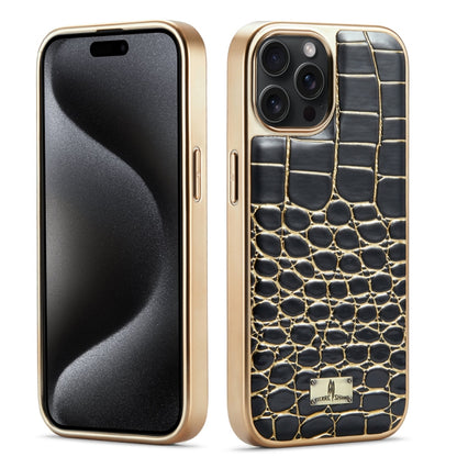 For iPhone 15 Pro Fierre Shann Crocodile Texture Electroplating PU Phone Case(Black) by FIERRE SHANN