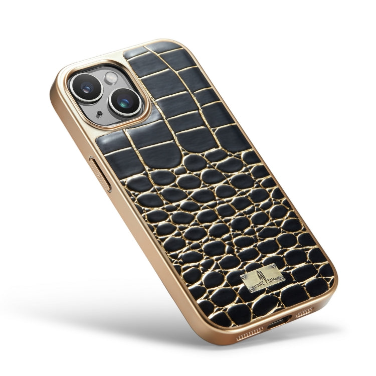 For iPhone 15 Pro Fierre Shann Crocodile Texture Electroplating PU Phone Case(Black) by FIERRE SHANN