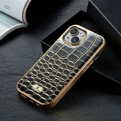For iPhone 15 Pro Fierre Shann Crocodile Texture Electroplating PU Phone Case(Black) by FIERRE SHANN
