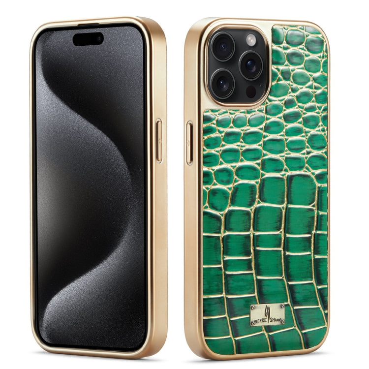 For iPhone 15 Pro Fierre Shann Crocodile Texture Electroplating PU Phone Case(Green) by FIERRE SHANN