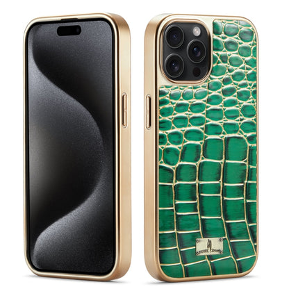 For iPhone 15 Pro Fierre Shann Crocodile Texture Electroplating PU Phone Case(Green) by FIERRE SHANN