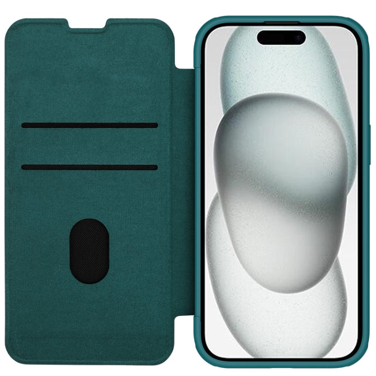 For iPhone 15 NILLKIN QIN Series Pro Plain Leather Phone Case(Green) by NILLKIN