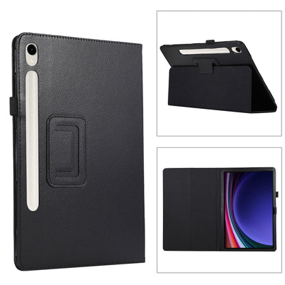For Samsung Galaxy Tab S9 Litchi Texture Leather Tablet Case with Holder(Black) by bashfashion