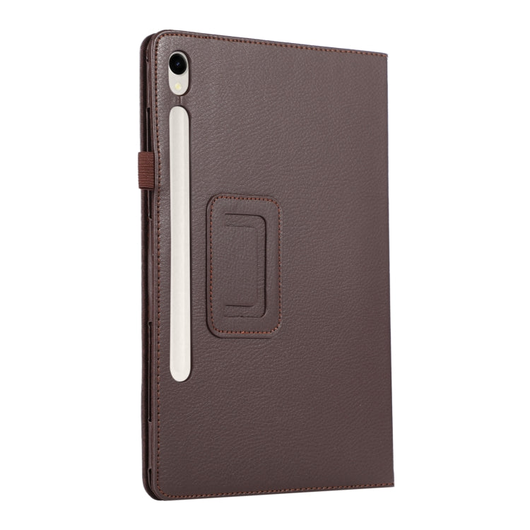 For Samsung Galaxy Tab S9 Litchi Texture Leather Tablet Case with Holder(Brown) by bashfashion