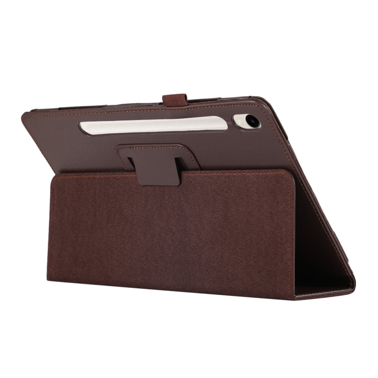 For Samsung Galaxy Tab S9 Litchi Texture Leather Tablet Case with Holder(Brown) by bashfashion