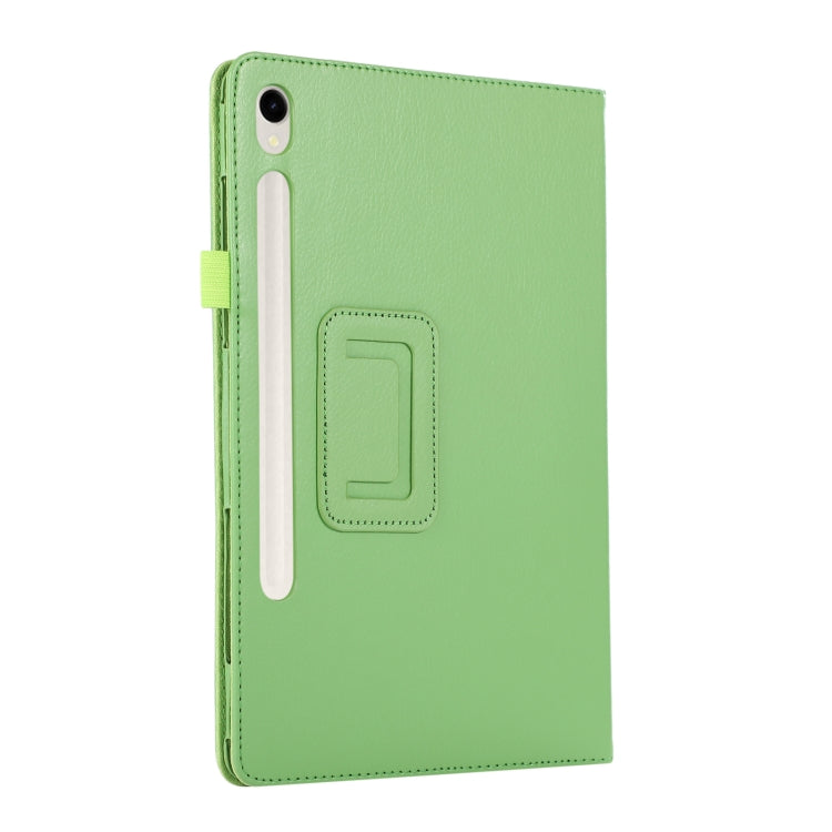 For Samsung Galaxy Tab S9 Litchi Texture Leather Tablet Case with Holder(Green) by bashfashion