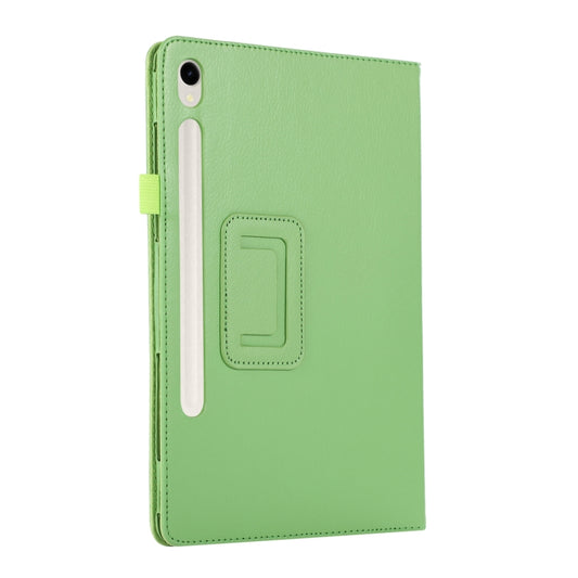 For Samsung Galaxy Tab S9 Litchi Texture Leather Tablet Case with Holder(Green) by bashfashion