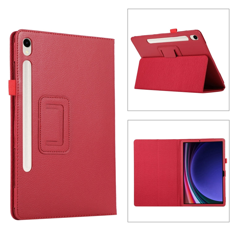 For Samsung Galaxy Tab S9 Litchi Texture Leather Tablet Case with Holder(Red) by bashfashion