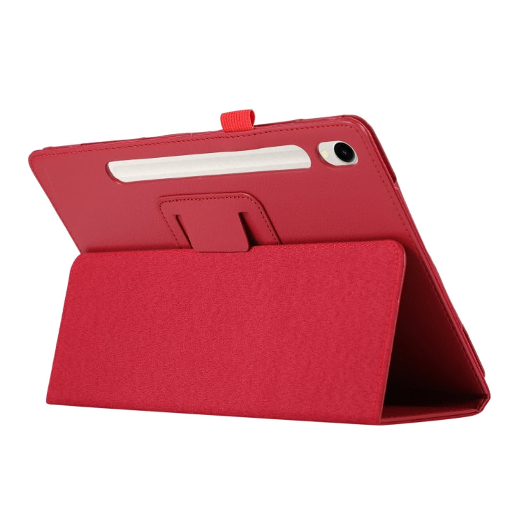 For Samsung Galaxy Tab S9 Litchi Texture Leather Tablet Case with Holder(Red) by bashfashion