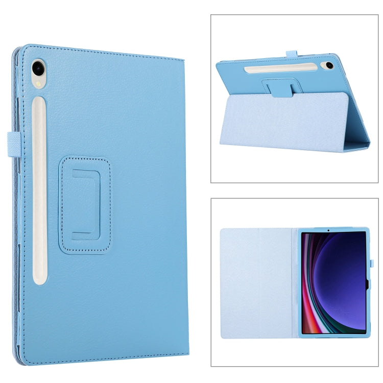 For Samsung Galaxy Tab S9 Litchi Texture Leather Tablet Case with Holder(Sky Blue) by bashfashion