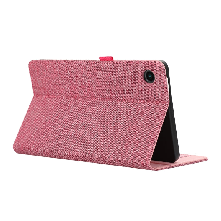 For Samsung Galaxy Tab A9 Fabric Texture Horizontal Flip Leather Tablet Case(Rose Red) by bashfashion