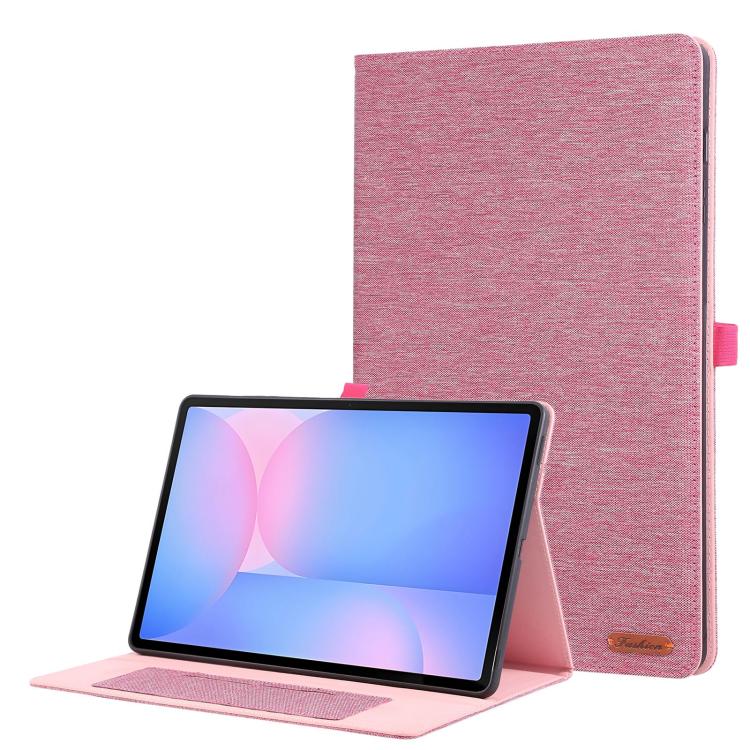 For Samsung Galaxy Tab S10 FE+ Fabric Texture Horizontal Flip Leather Tablet Case(Rose Red) by bashfashion