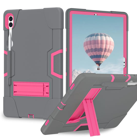 For Samsung Galaxy Tab S9+ Contrast Color Silicone PC Tablet Case with Holder(Grey + Rose Red) by bashfashion