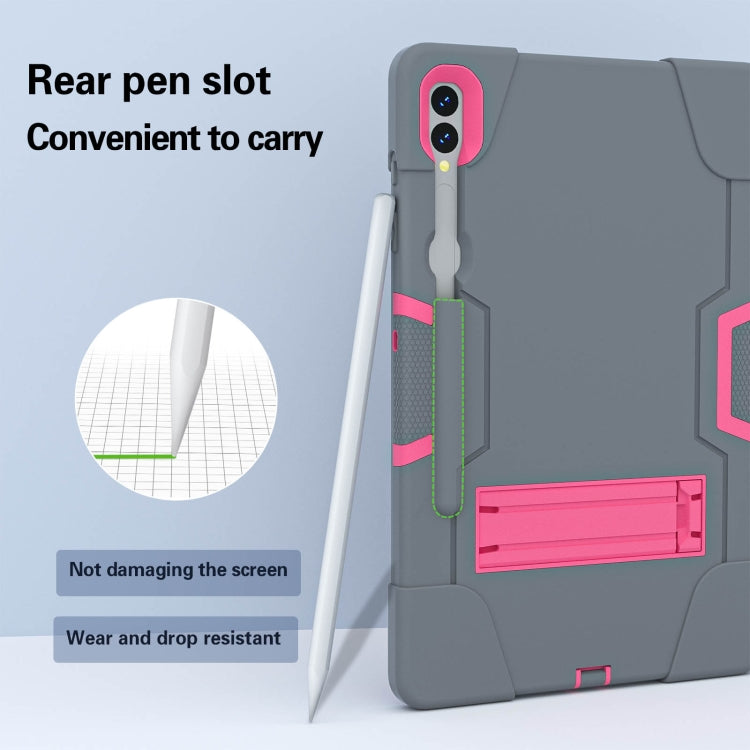 For Samsung Galaxy Tab S9+ Contrast Color Silicone PC Tablet Case with Holder(Grey + Rose Red) by bashfashion