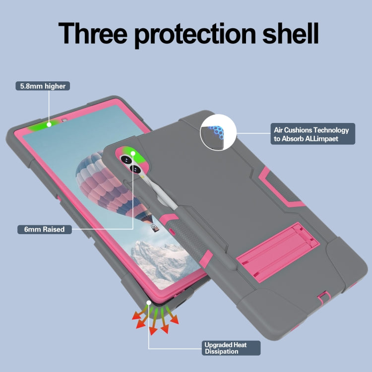 For Samsung Galaxy Tab S9+ Contrast Color Silicone PC Tablet Case with Holder(Grey + Rose Red) by bashfashion