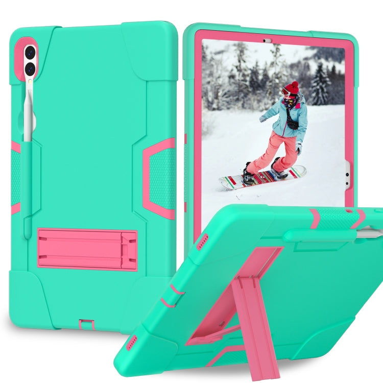 For Samsung Galaxy Tab S9+ Contrast Color Silicone PC Tablet Case with Holder(Mint Green + Rose Red) by bashfashion
