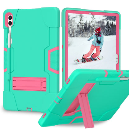 For Samsung Galaxy Tab S9+ Contrast Color Silicone PC Tablet Case with Holder(Mint Green + Rose Red) by bashfashion
