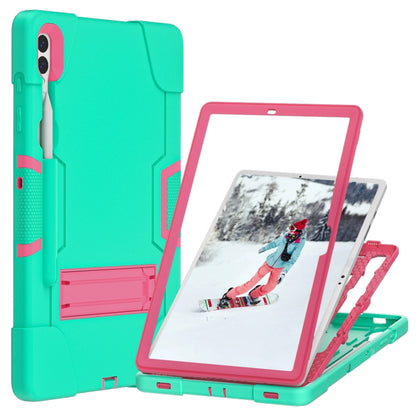 For Samsung Galaxy Tab S9+ Contrast Color Silicone PC Tablet Case with Holder(Mint Green + Rose Red) by bashfashion